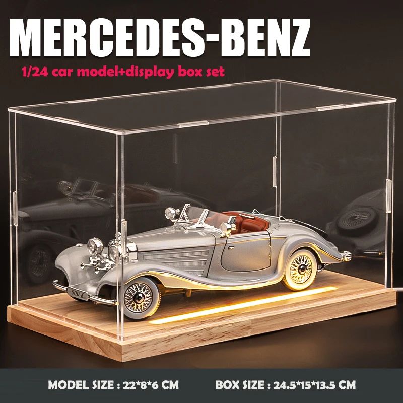 Simulação 1/24 Escala Benz 500K 1936 Clássico Modelo Carro Vintage Com Caixa de Exibição Presente de Aniversário Menino Coleção Miniatura Carro
