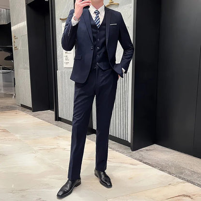 Suit Outdoor Breathable (Blazer+ Vest + Pants) Men's Fashion Business Korean Wedding Casual Business Wear Elegant Man Suit 6XL