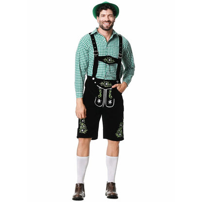 Men Traditional Bavarian Beer Shorts Outfit Overalls Shirt Hat Suspenders Set Germany Oktoberfest Costumes Halloween Costume