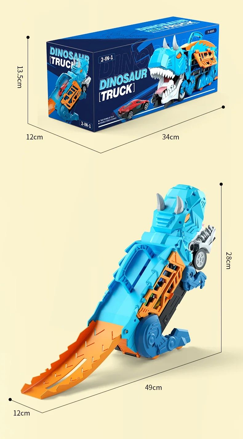 Brinquedo Dinossauro para Crianças Meninos de 3 a 5 Anos, Conjunto de Pista de Carros Caminhão Transportador de Dinossauros com Carrinhos Diecast que se Transformam em Dinossauros