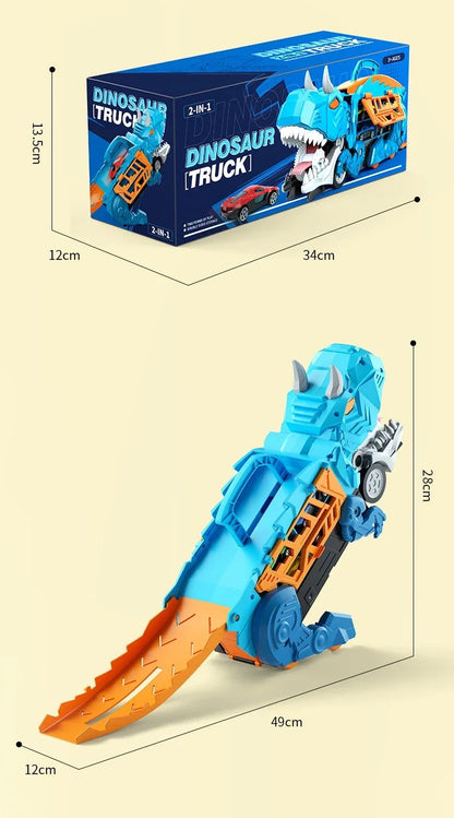 Brinquedo Dinossauro para Crianças Meninos de 3 a 5 Anos, Conjunto de Pista de Carros Caminhão Transportador de Dinossauros com Carrinhos Diecast que se Transformam em Dinossauros