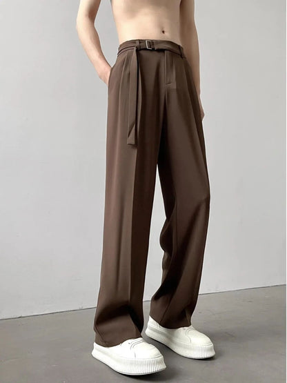 Calça Casual Masculina Outono Japonesa Leve Luxo Drapeada Calças Soltas de Perna Reta Versátil Perna Larga Calça Comprida