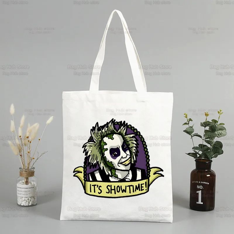 Beetlejuice Horror Gift Shopping Bag Print Original Design White Unisex Fashion Travel Canvas Bags