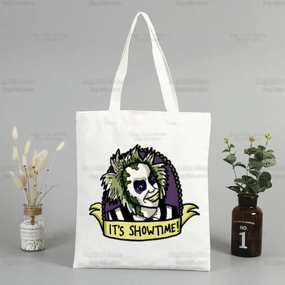 Beetlejuice Horror Gift Shopping Bag Print Original Design White Unisex Fashion Travel Canvas Bags