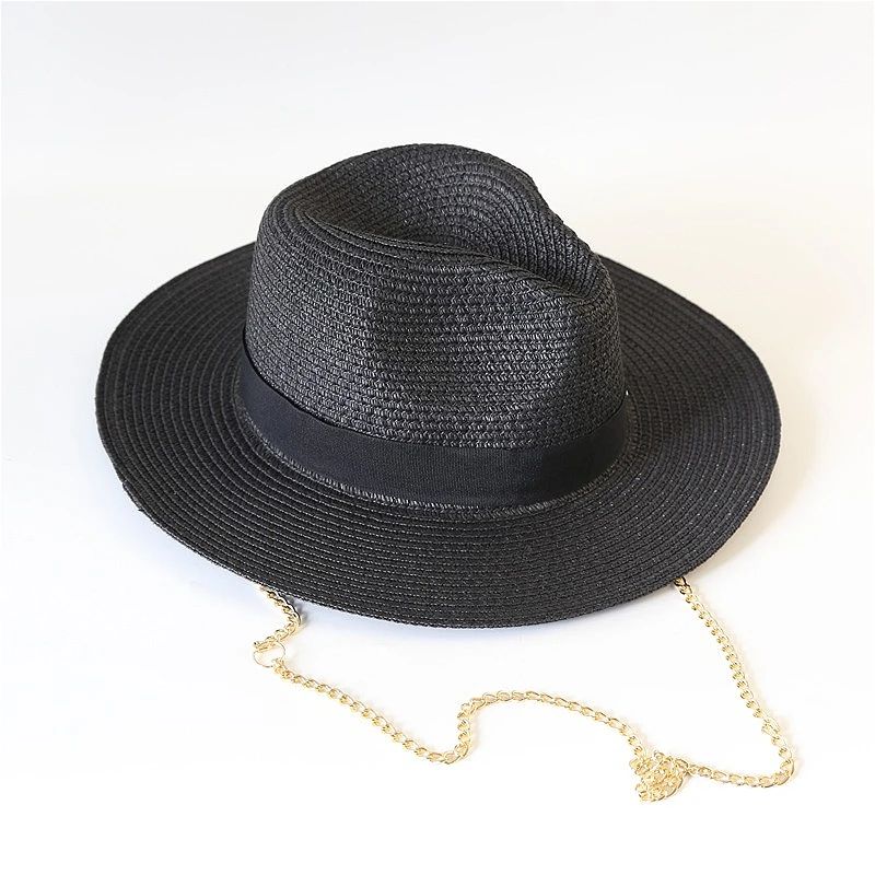 Fashionable Metal RB Letter Straw Hats for Women Men Summer Outdoor Holidays Beach Sun Hat Straw Hats for Women Fashion Panama