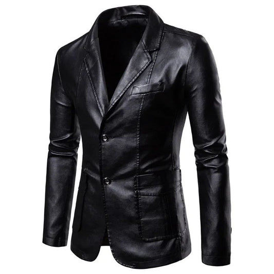 Spring Autumn New Men's Leather Jacket Fashion Lapel Windbreak Solid Color Stylish Outwear Slim Fit Motorcycle Streetwear