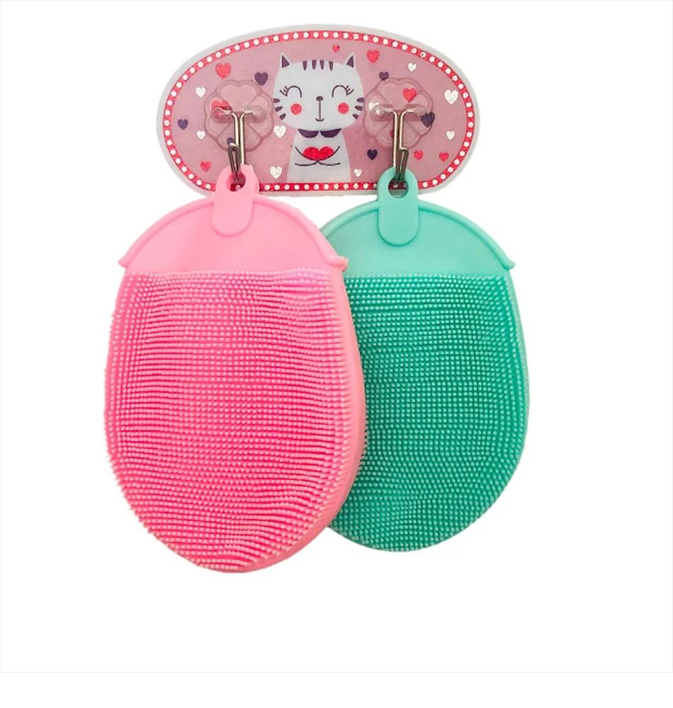 1 unidade de escova de massagem de silicone com gancho macio, esfoliante, luvas de banho, escova de limpeza para bebês, esfoliante de banho, removedor de bolhas