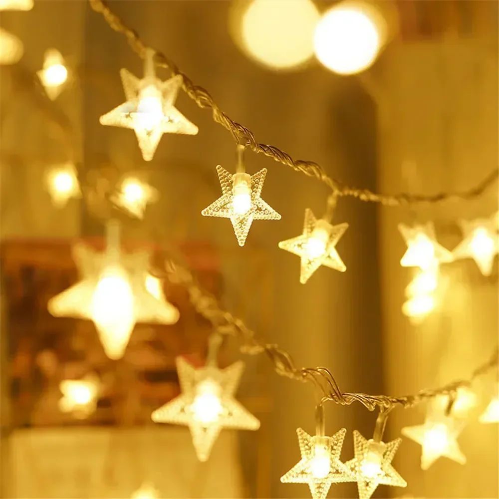 Battery Power Star Led Lights Garland Fairy String Christmas Outdoor Lamp Garden Bedroom Room Wedding Party Decoration