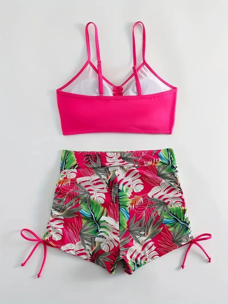 Tropical Leaf Print V-Neck High Waist Bikini Set Two Piece Swimsuits Women's Swimwear and Clothing biquinis mujer