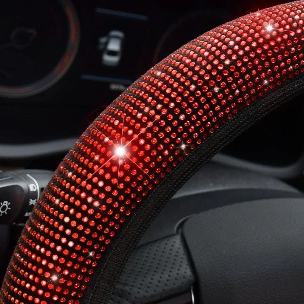 Capa de Volante de Carro 37/38cm Universal Strass Diamante Brilhante Elasticidade Acessórios Internos para Carro Para Quatro Estações