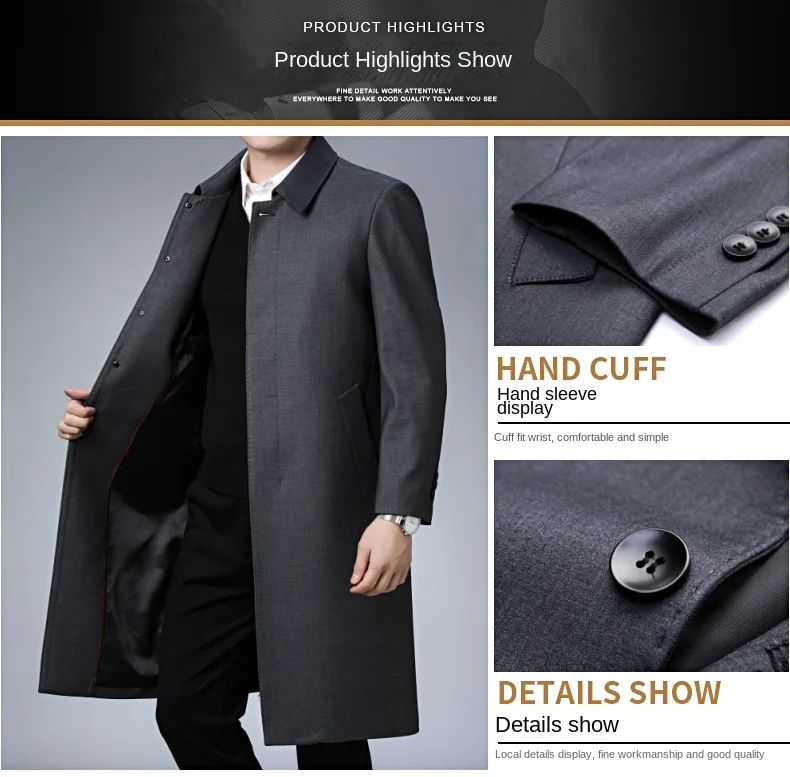 Light Luxury Long Jacket Men's Winter Business Casual Comfortable Windproof Warm Trench Coat British Streetwear Suit Male Coat