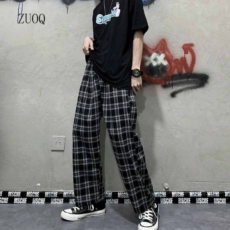 2025 Korean Style Plaid Pants Women Summer New Loose Straight Wide-leg Loose Casual Office Lady Trousers Daily Sweatpants Female