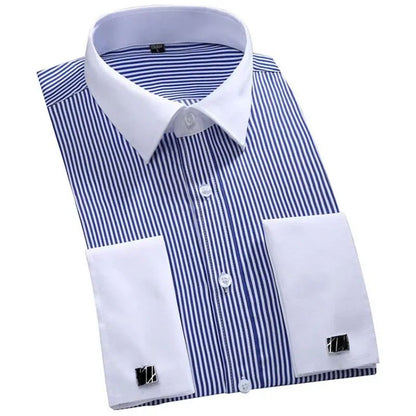 2024 New M~6XL Men's French Cuff Dress Shirt Yellow -White-Purple-Black Long Sleeve Formal Business Buttons Regular Fit Comfort