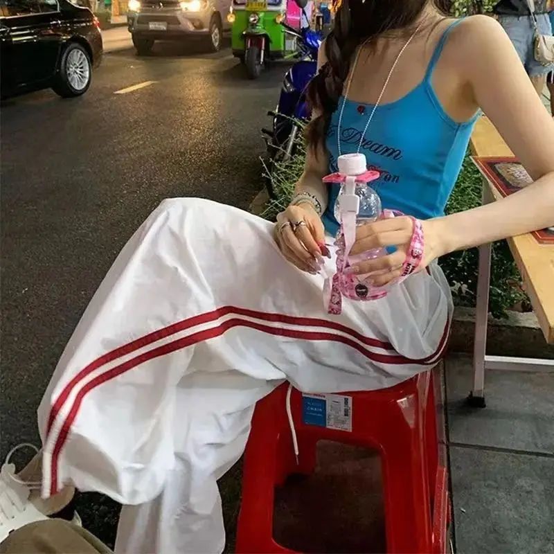 American Sporty Casual Pants Women's Hip Hop Elastic Waist Loose Wide Leg Trendy Cool Girl Quick Dry Pants