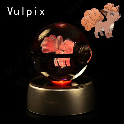 Esfera de Cristal 3D Pokémon 7CM 5CM Mewtwo Pikachu Gengar Bola de Cristal de Vidro Pokémon Pokebola Luminária Noturna LED com Base de Presente