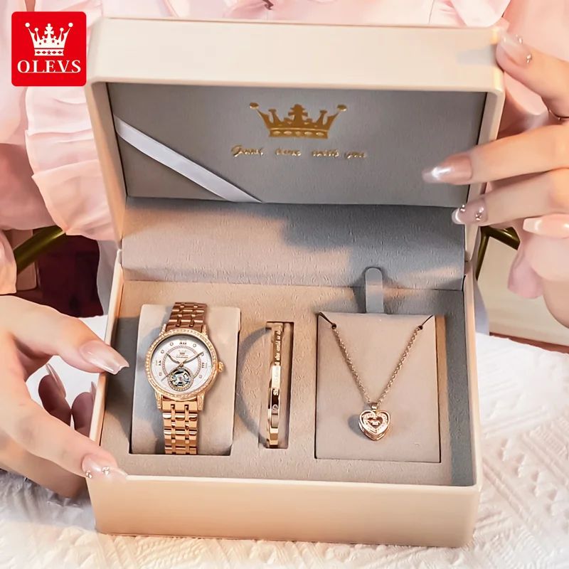 OLEVS Hollow Women's Watch Fully Automatic Mechanical Watch Luxury Diamond Inlaid Starry Sky Elegant Women's Brand Watch  7036