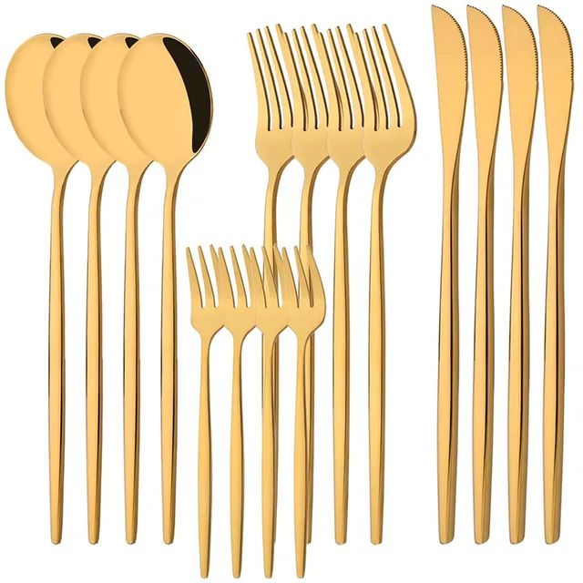 Conjunto de Talheres de Aço Inoxidável 16 Peças Rainbow para Jantar Faca Garfo de Bolo Colher Conjunto de Talheres de Mesa de Cozinha