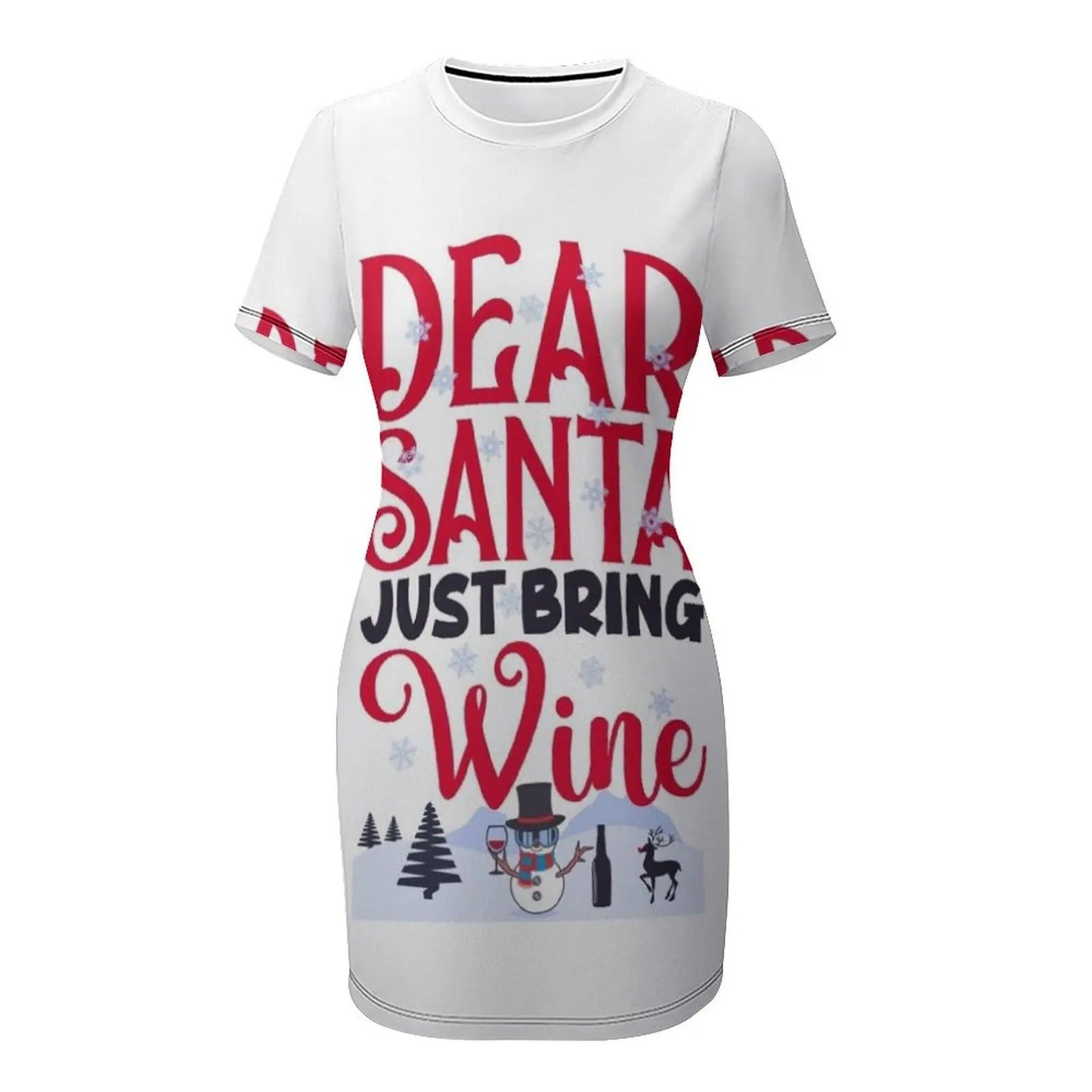 Snowman, Dear Santa Just Bring Wine - Christmas 2021 Short-Sleeved Dress dress women summer Dress