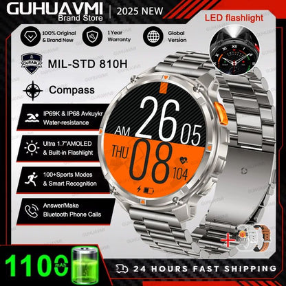 New Outdoor Ultra Durable Men Smartwatch Heart Rate Bluetooth Call 5ATM Waterproof Sport Smart Watch 1100mAh Battery Custom dial