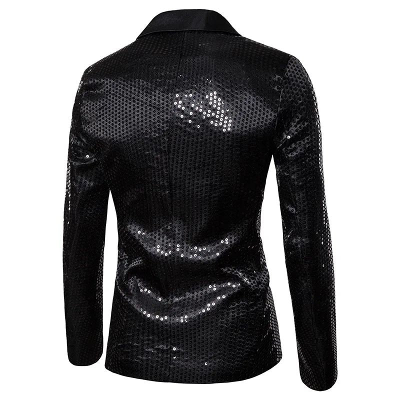 New Fashion Black Sequin Mens Shiny Suit Jacket One Button Blazer For Male Nightclub Singers Stage Dress Blazers Chaqueta Hombre