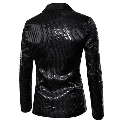 New Fashion Black Sequin Mens Shiny Suit Jacket One Button Blazer For Male Nightclub Singers Stage Dress Blazers Chaqueta Hombre