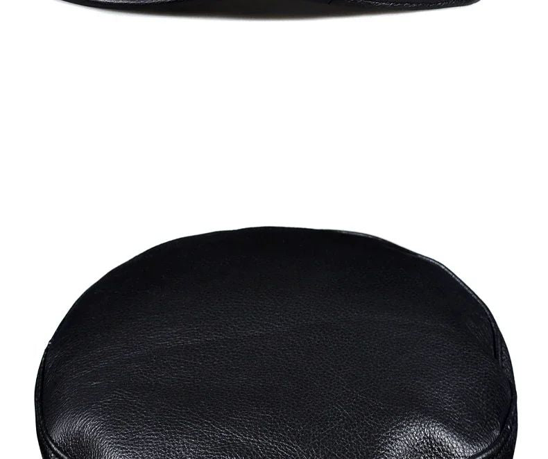Chapéus Masculinos/Femininos de Inverno em Couro Genuíno Azul-Marinho Unissex Europeu/Americano Streetwear Bonés Pretos Ajustados com Cinto Outdoor Gorro