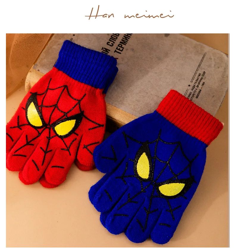Luvas Quentes Infantis de Inverno Homem-Aranha Marvel Luvas de Malha Desenho Animado Anime Marvel Decoração Fofa Presentes de Natal para Crianças Em Estoque