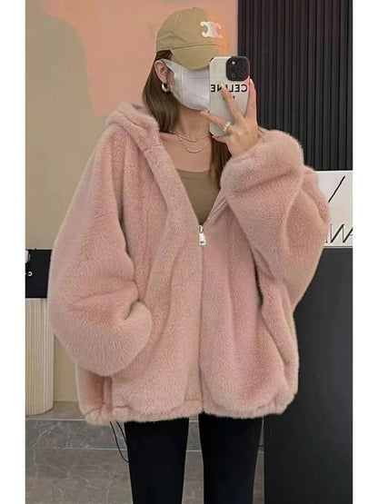 Winter New Short Fur Lined Leather Jacket Women's Hat Integrated Eco-friendly Lamb Fur Vest Women's Regular Style Coat