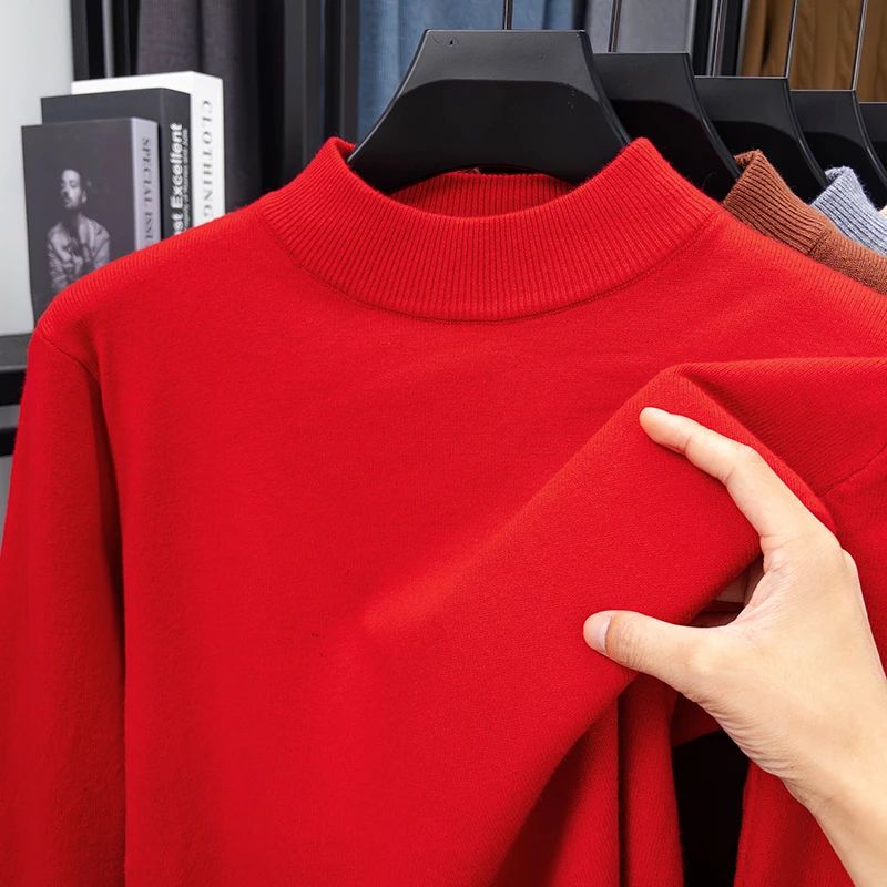 Half Turtleneck Knitwear Sweater New Autumn/Winter Mock Neck Sweatshirts Solid Color Pullovers Man Brand Casual Mens Clothing