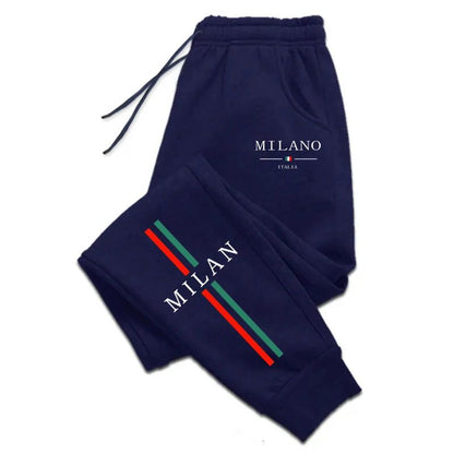 Calças Jogger Masculinas com Estampa da Cidade de Milão, Venda Quente 2025, de Alta Qualidade, Outono Inverno, Casuais, Esportivas, para Corrida ao Ar Livre