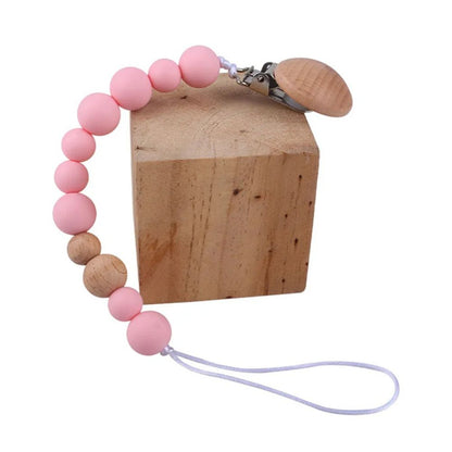 2023 New Baby Wood Beaded Pacifier Clip Silicone Chain Nipple Holder Infant Soother Teether