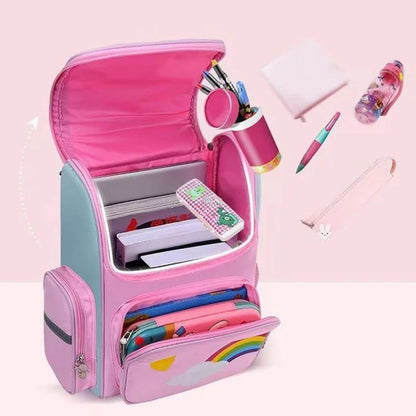 Mochila Escolar Feminina de Grande Capacidade Impermeável Estampa de Unicórnio