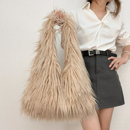 2025 NOVAS Bolsas de Ombro Pelúcia Lã Femininas Y2k Hot Girls Bolsa Saco com Cordão de Pele Sintética Moda Feminina Bolsas de Mão Peludas Tote