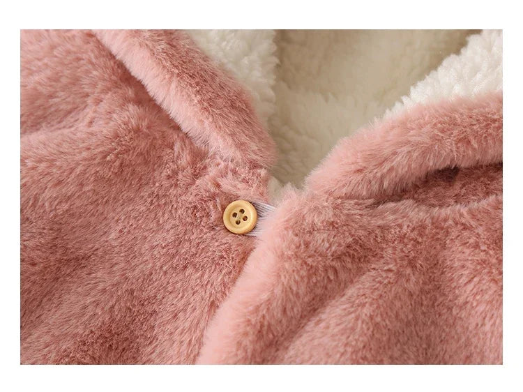 Baby Rompers Winter Warm Coral Fleece Newborn Baby Girl Clothes Cartoon Rabbit Coats Infant Jumpsuit Animal Overalls Pajamas