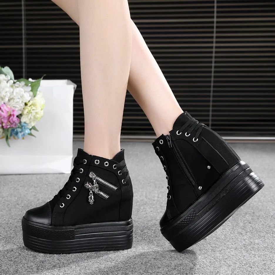 11cm New Brand Hidden Heel Platform Sneakers Women's Breathable Wedge Canvas Shoes Woman Casual Ladies Boots Zapatos De Mujer
