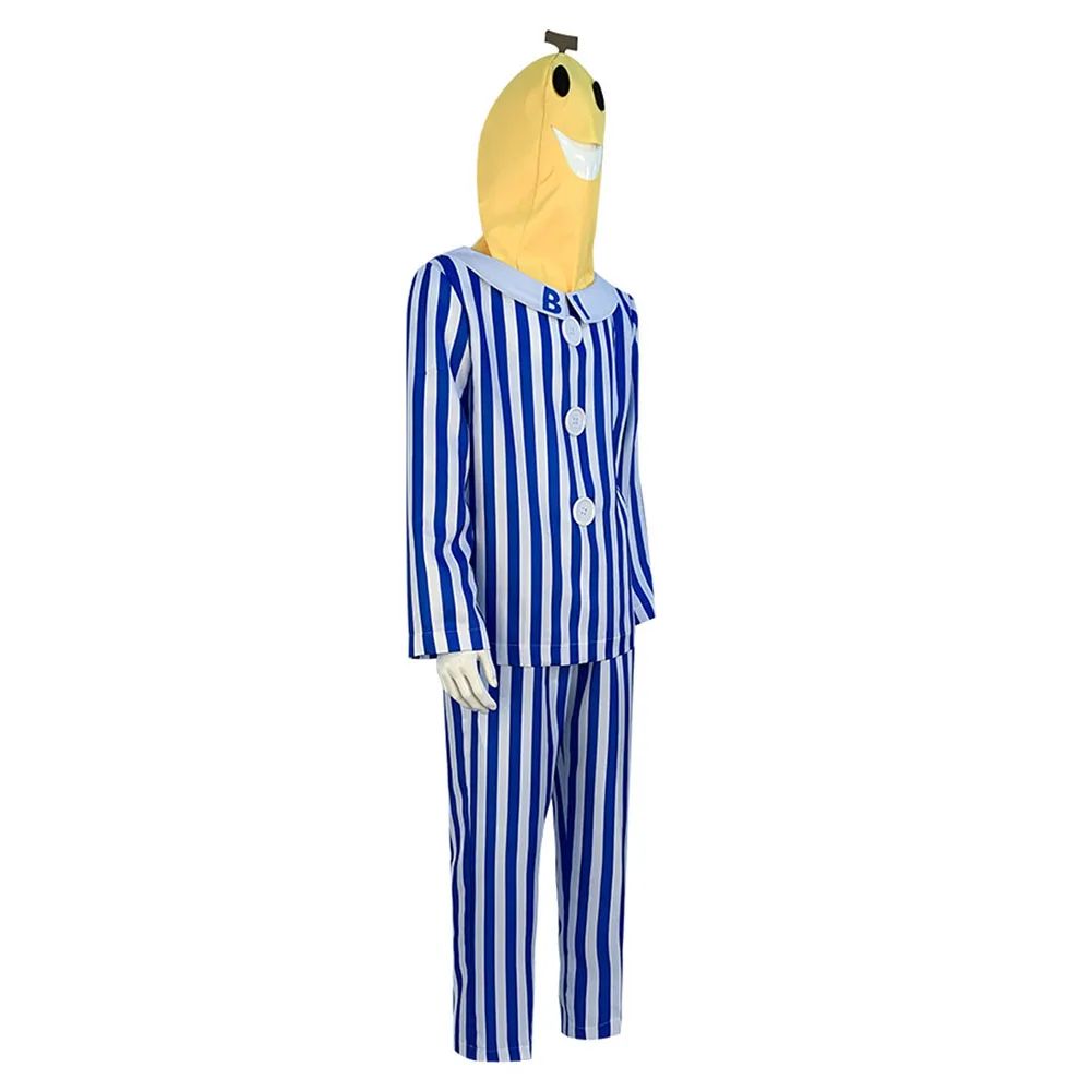 Adult Bananas In Pajamas Costume Blue White Stripe Shirt Pants With Banana Head Men Women Fancy Dress Party Costume Halloween