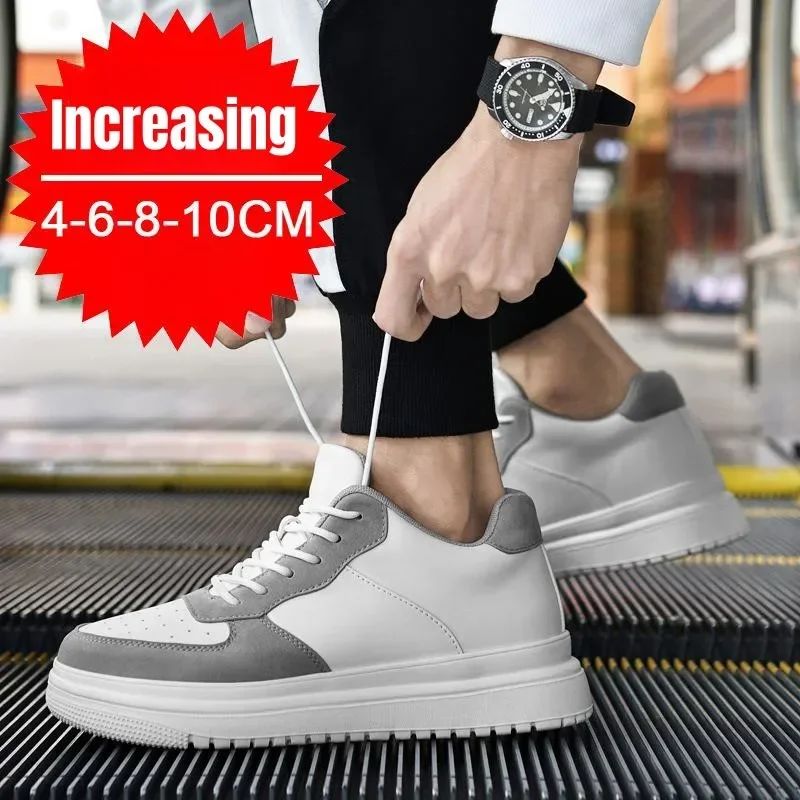 PDEP Tênis Masculino Aumento de Altura 10cm Invisível Elevador Branco Couro Esportivo Zapatillas De Hombre Tamanho Grande 46