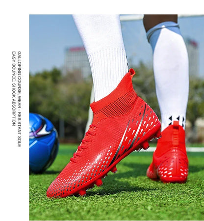 Red Male Football Boots Outdoor Training Football Field Cleats Man Lace-Up Anti-Slip Men’s Soccer Shoes Society botas de futbol