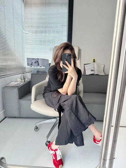 Sports Wide Leg Cargo Pants Women Elastic Waist Loose Solid Color Workwear Pants High Waist Fitness Women's Trousers Sportswear