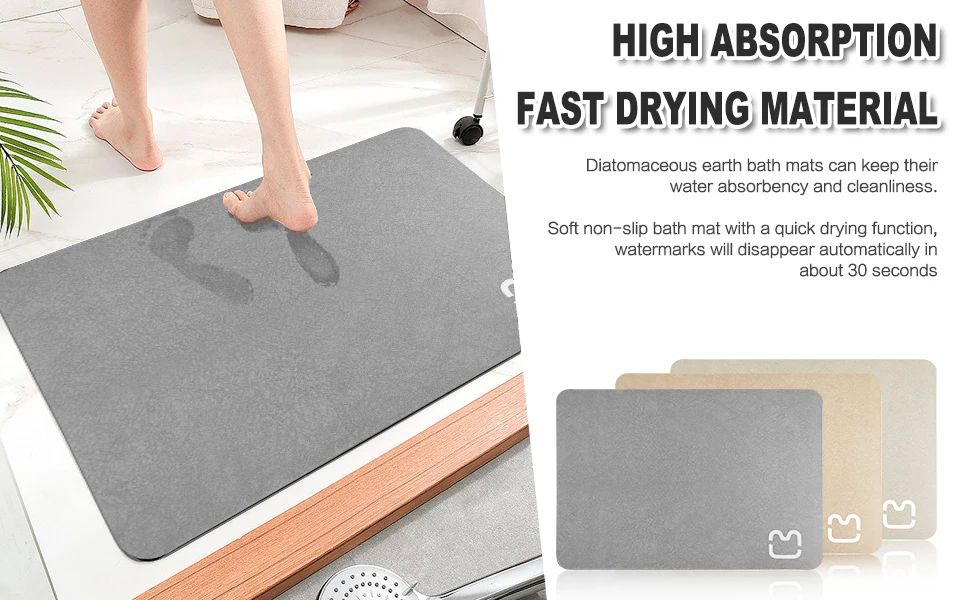 Tapete de Banho de Pedra Diatomácea Tapete de Banho de Terra Diatomácea Super Absorvente Antiderrapante 3,5MM de Espessura Tapete de Banho para Chão de Banheira