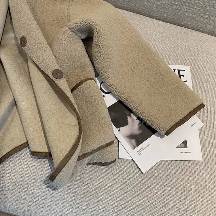 Korean Style Short Lamb Fur Jacket Women's Crew Neck Lazy Style Outerwear Autumn Winter New Arrival Soft Cozy round Neck Top