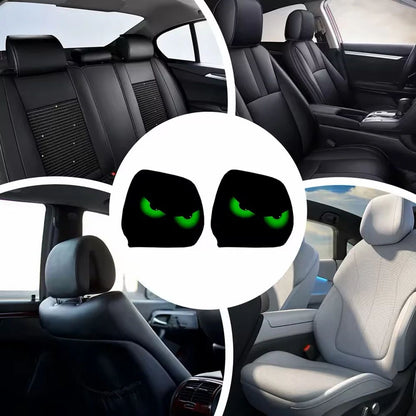 2PCS Black Fluorescent Eye Car Head Pillowcase, Double-sided Printed Car Interior Personalized Decoration Car Pillowcase
