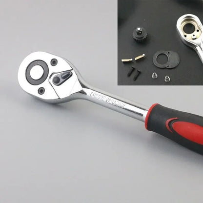 Conjunto de 46 Ferramentas para Reparação Automotiva com Chave Catraca, Chave de Boca, Chave de Fenda e Kit Profissional para Trabalhos em Metal
