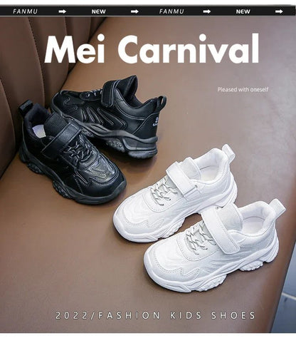 Children White Running Shoes Kids Fashion Sneakers PU Soft Breatheable Comfortable Boys Girls School Sports Shoes Size 26-37