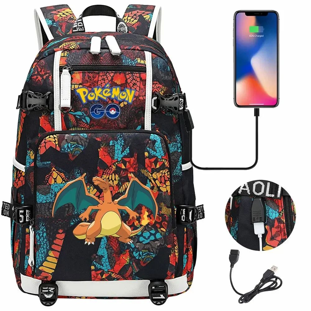 New Eevee Charizard USB Teenagers Schoolbags Women Men Laptop Travel Backpack Girl Boys Kids School Book Bags