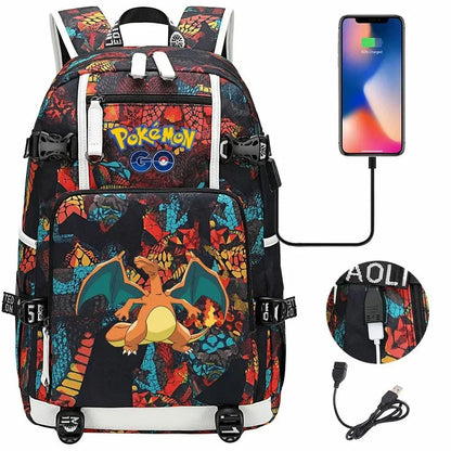 New Eevee Charizard USB Teenagers Schoolbags Women Men Laptop Travel Backpack Girl Boys Kids School Book Bags