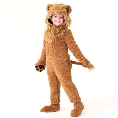 2?12Y Boys Girls Lion Animal Cosplay Costume, Deluxe Full Set Fleece Outfit for Halloween Purim Themed Party Fancy Jumpsuit