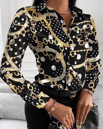 Summer New Women's Long-sleeved Shirt, Single-breasted Printed Shirts Fashion Casual Tops Camisa Female Chemise S-XXL