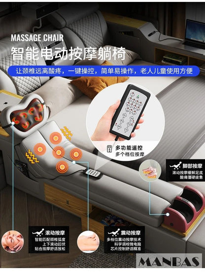 Linlamlim Ultimate Multifunctional Bedframe - Tech Smart Bed with Genuine Leather, Massage, Speaker, Projector, Air Purifier