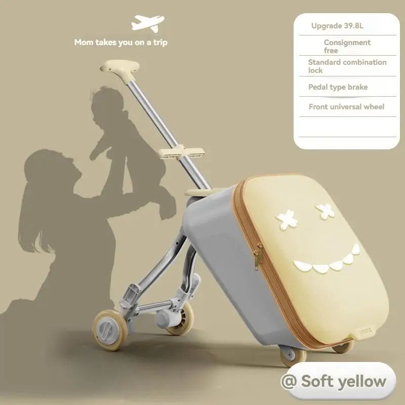 Mala de Viagem Infantil Trolley Acoplável em Avião com Rodas Giratórias Bagagem de Passeio e Andador de Bebê Dobrável